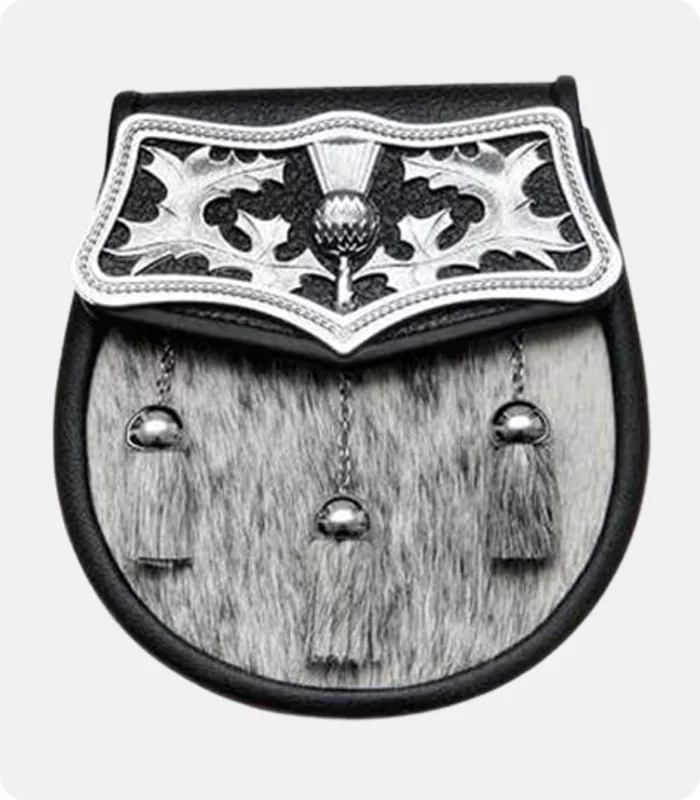 Black Calfskin Large Thistle Plate Kilt Sporran