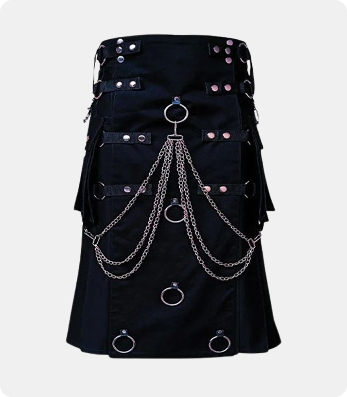Black-Fashion-Utility-Kilt-with-Decorated-Apron