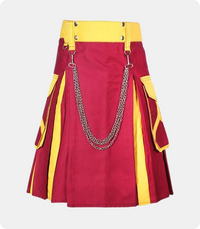 Men's-Maroon-and-Yellow-Hybrid-Kilt