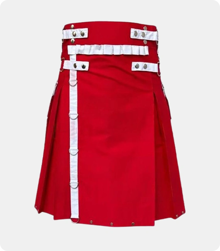 Men's-Red-Christmas-Utility-Kilt-with-Straps