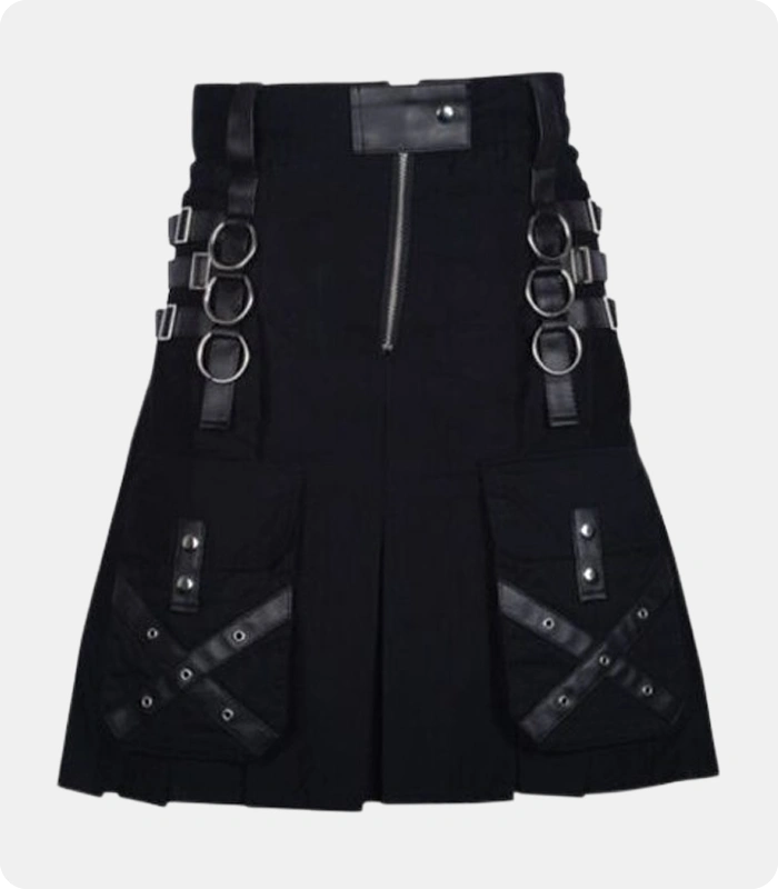 Black-Gothic-Utility-Kilt-with-Leather-Straps