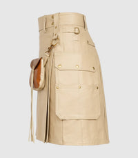 Beige  Cream Leather Kilt Left Side