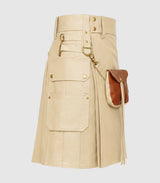 Beige  Cream Leather Kilt Right Side