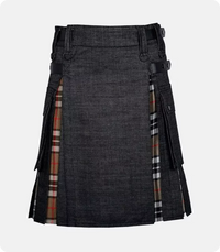 Black Denim Campbell of Thomson Tartan Scottish Utility Cargo Hybrid Kilt