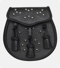 Black Leather Celtic Embossed Studded Leather Sporran