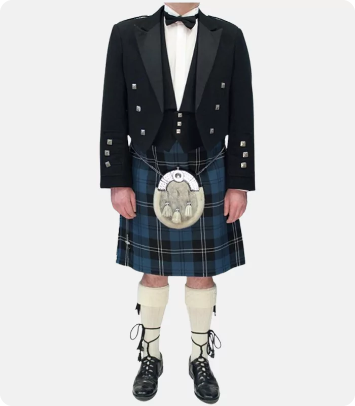 Black Traditional Prince Charlie Adult Hire kilt Outfit