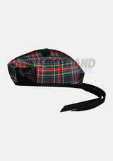 Black Stewart Tartan Glengarry Hat Side