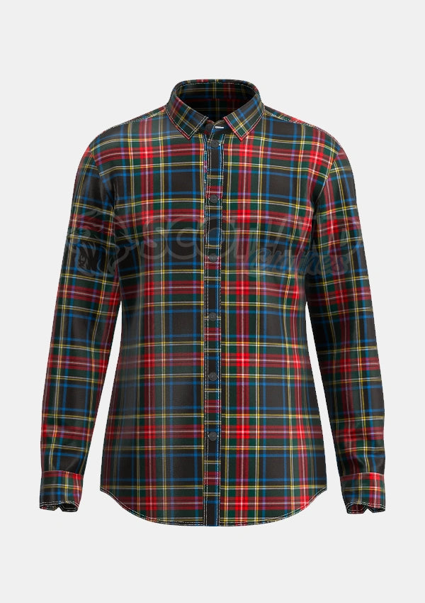 Black Stewart Tartan Shirt Front