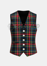 Black Stewart Tartan Waistcoat Front