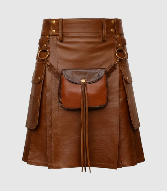 Brown Leather Kilt Front