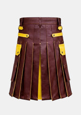 Burgundy and Yellow Leather Hybrid Utility Kilt Back