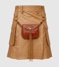 Camel Leather Kilt Front