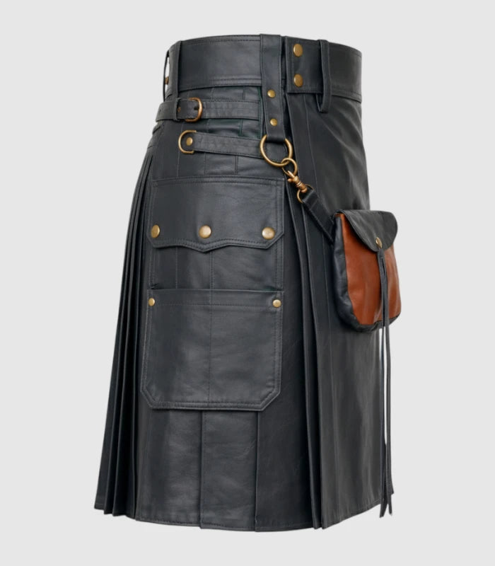 Charcoal Leather Kilt Right Side