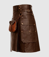 Chocolate Brown Leather Kilt Left Side