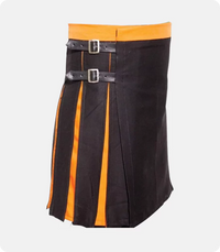 Custom Made Box Pleated Modern Black And Orange Two Kilt Left Side