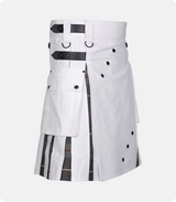 Custom Made Men White Cotton Utility Hybrid Kilt Right Side