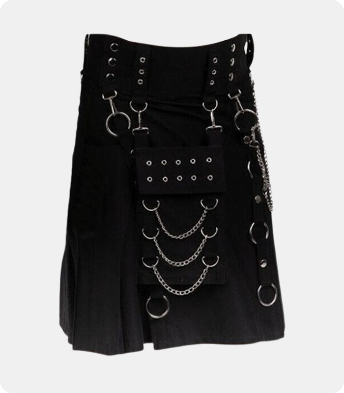 Black-Gothic-Utility-Kilt-with-Detachable-Pocket