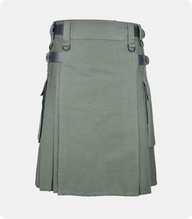 Custom Made Olive Green Cotton Utility Kilt For Men