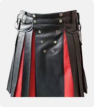 Custom Made Pleated Black & Red Leather Kilt