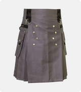 Custom Made Scottish Active Men Grey Utility Sports Kilt