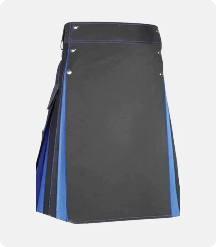 Custom Made Traditional Black and Blue Hybrid Kilt