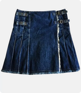 Dark Blue Denim Pleated Kilt