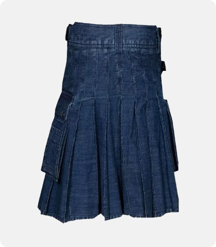 Dark Blue Stylish Denim Kilt Back