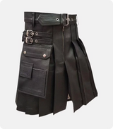 Hand Made Genuine Black Leather Kilt