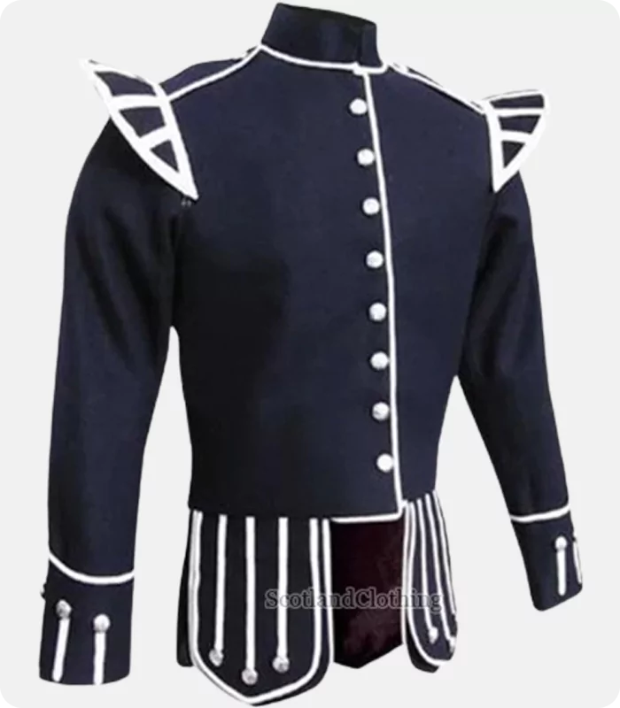 Hand Made Traditional Scottish Blue Military Drummer Doublet Side