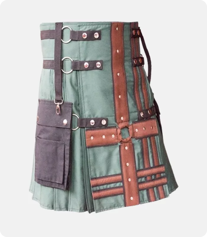 Hunter Green With Brown Medieval Modern Hybrid Kilt Right Side