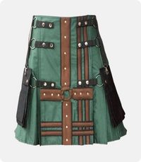 Hunter Green With Brown Medieval Modern Hybrid Kilt