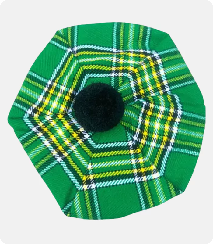 Irish Green Tartan Tam O Shanter Hat