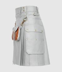 Light Grey Leather Kilt Left Side