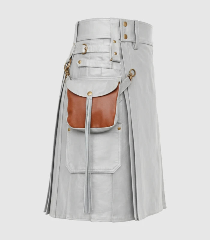 Light Grey Leather Kilt Right Side