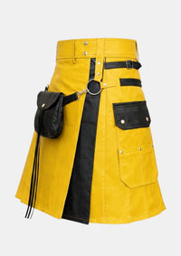Mustard_Yellow_and_Black_Leather_Hybrid_Utility_Kilt_Left
