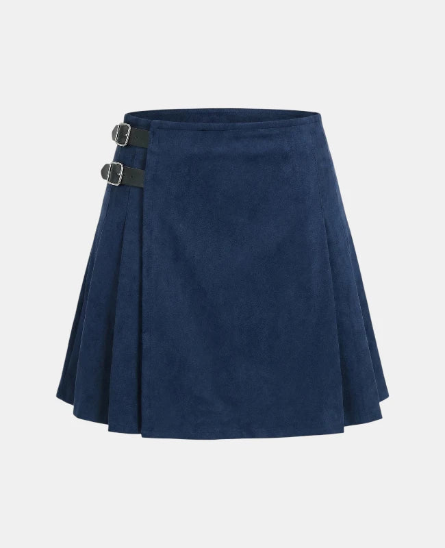 Navy Blue Women Wool Kilt Front