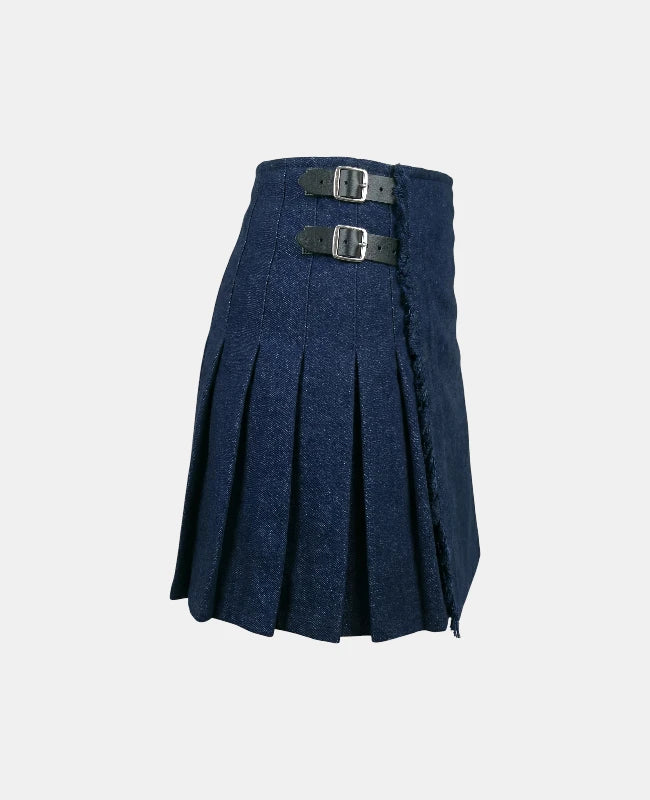 Navy Blue Women Wool Kilt Right Side
