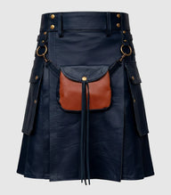 Navy Blue Leather Kilt Front