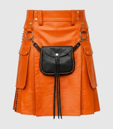 Orange Leather Kilt Front