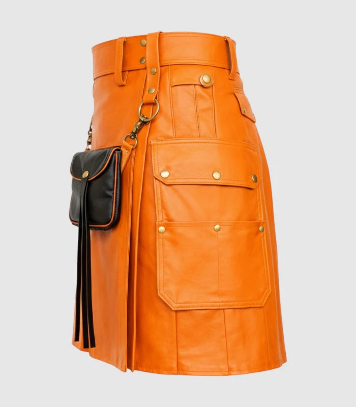 Orange Leather Kilt Left Side