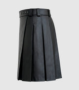 Plain Black Leather Kilt Left Side