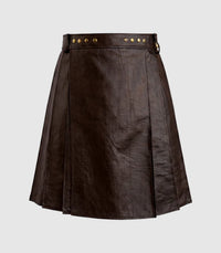 Plain Chocolate Brown Leather Kilt Front
