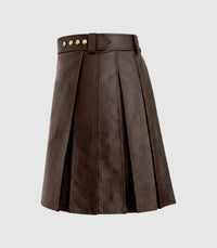 Plain Chocolate Brown Leather Kilt Left Side