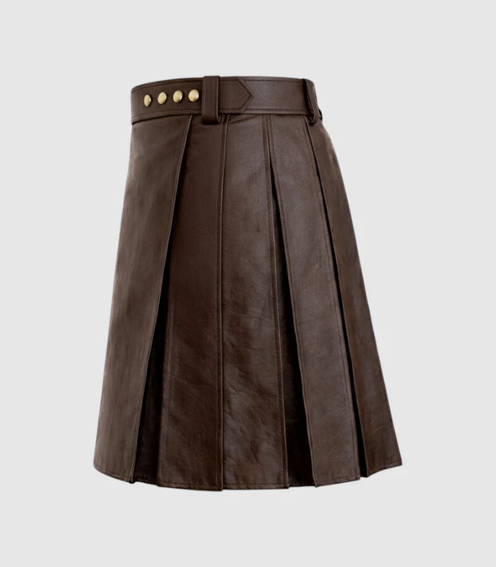 Plain Chocolate Brown Leather Kilt Left Side