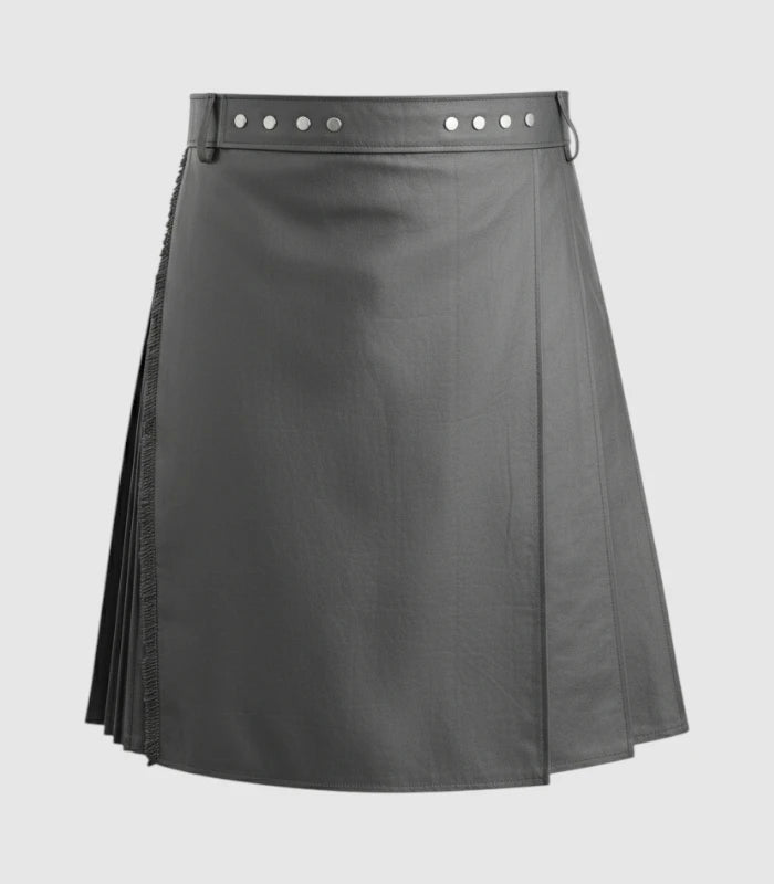 Plain Grey Leather Kilt Front