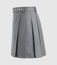 Plain Grey Leather Kilt Left Side