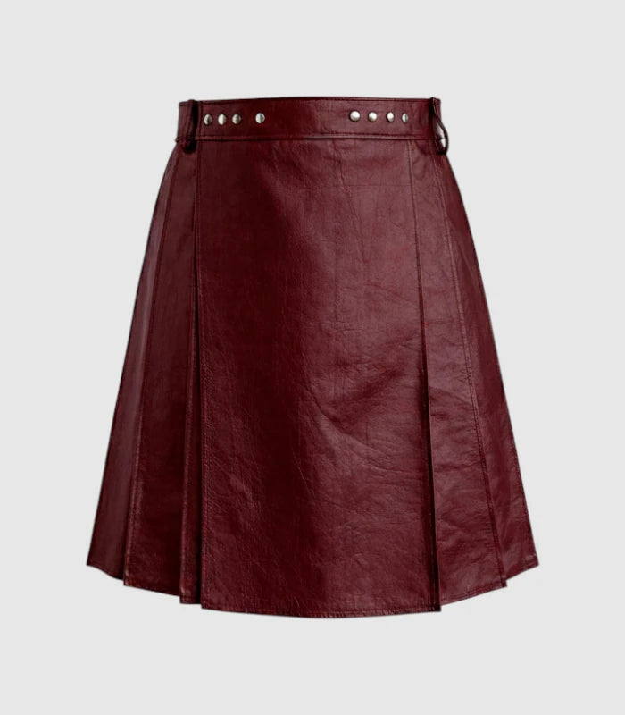 Plain Maroon Leather Kilt Front