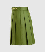 Plain Olive Green Leather Kilt Left Side 
