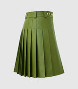 Plain Olive Green Leather Kilt Right Side 