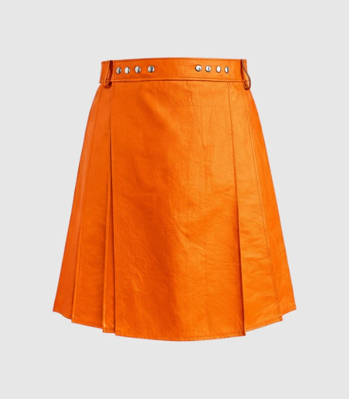 Plain Orange Leather Kilt Front